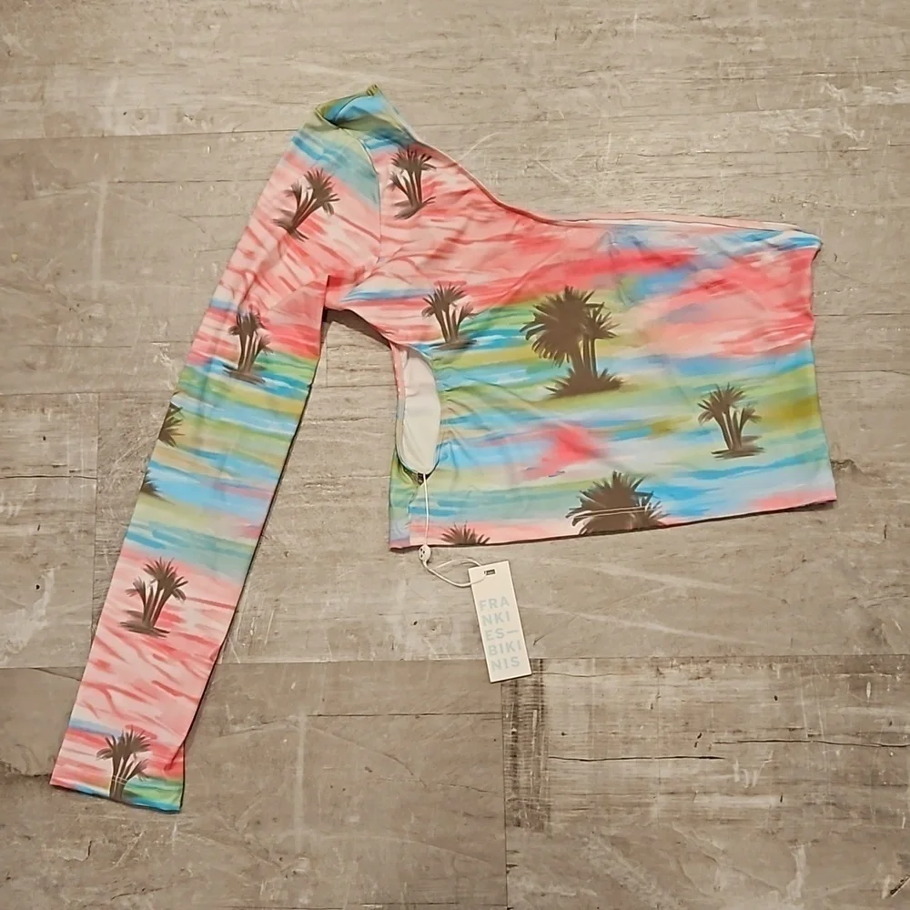 💕FRANKIES BIKINIS💕 Tina One Shoulder Bikini Top ~ Palmz Print Large L NWT